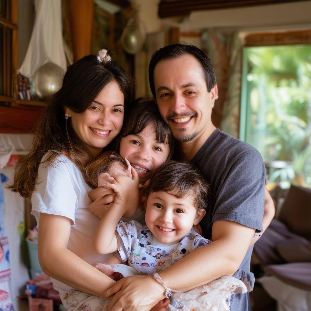 Familia feliz en su casa